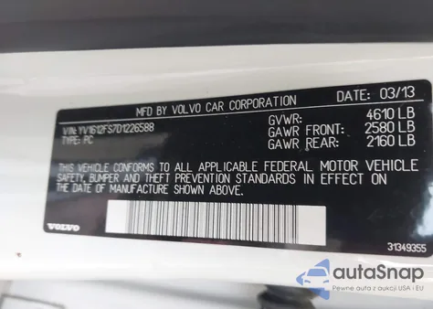 2013 Volvo S60 T5 from USA, damaged, VIN YV1612FS7D1226588